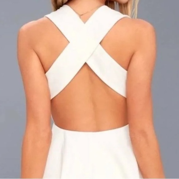 Lulus Going Steady Criss Cross Open Back Skater Ivory Mini Dress Size Medium - Picture 2 of 13